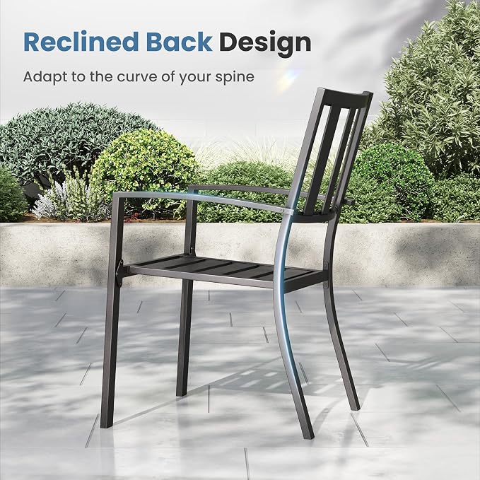 PHI VILLA 7 Piece Metal Outdoor Patio Dining Bistro Sets with Umbrella Hole - 60" x 37.8" Rectangle Patio Table and 6 Backyard Garden Outdoor Chairs,Black