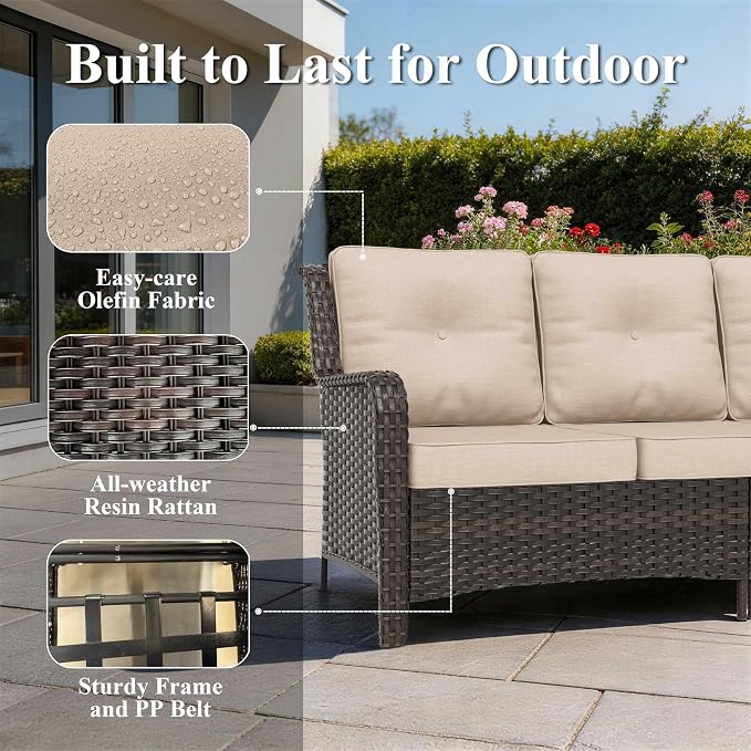 7-Piece Patio Furniture Set, Thick Wicker Outdoor Furniture Set with 2 Swivel Chairs, Outdoor Sectional Sofa Couch with Fire Pit Table, Patio Conversation Set for Backyard, Porch, Deck, Brown