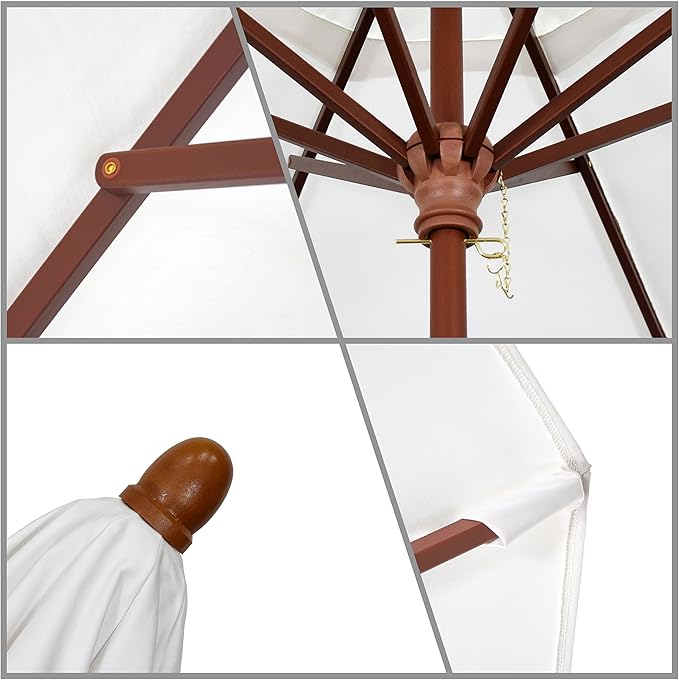 California Umbrella 9' Round Hardwood Frame Market Umbrella, Stainless Steel Hardware, Push Open, White Olefin