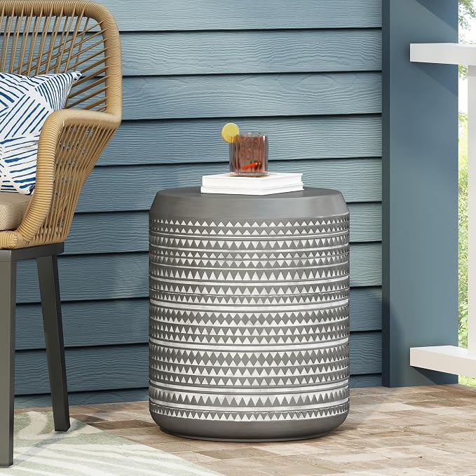 Outdoor Lightweight Concrete Side Table Durable Weather Resistant Patio Furniture for Garden Balcony and Poolside Decor