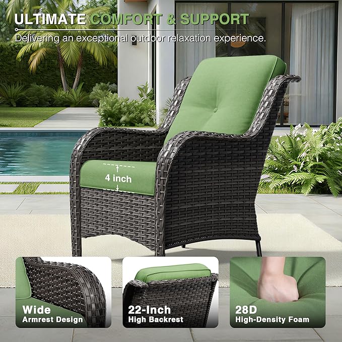 Joyside 6 Piece Wicker Patio Furniture Set, Rattan Patio Chairs with High Back, Deep Seating, Wide Armrest, Thickened Cushions, Outdoor Furniture for Deck, Porch Use