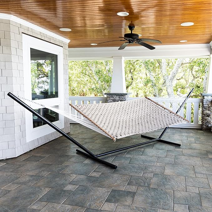 Hatteras Hammocks Antique Beige Soft Weave Hammock with Free Extension Chains & Tree Hooks, Handcrafted in The USA, Accommodates 2 People, 450 LB Weight Capacity, 13 ft. x 55 in.