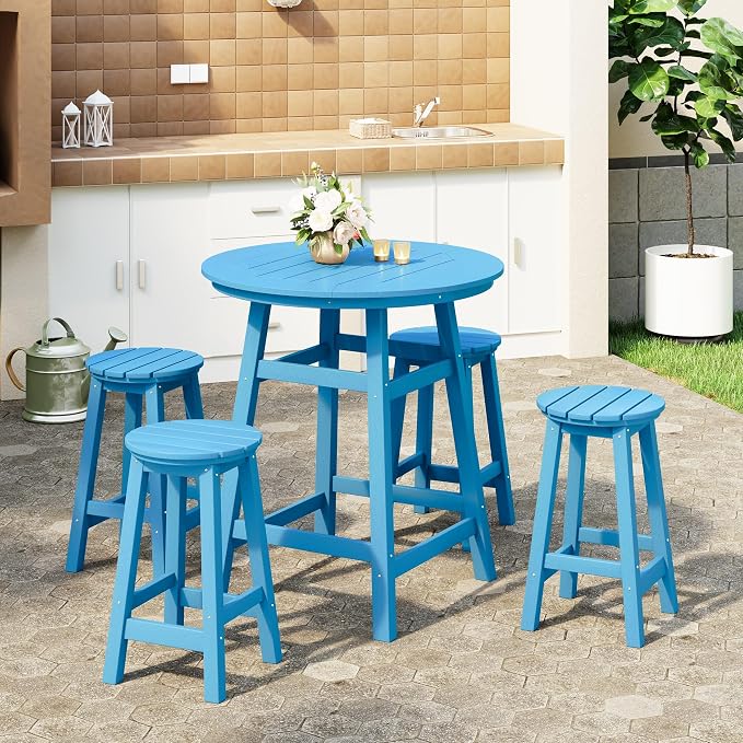 WestinTrends Malibu 5-Piece HDPE Outdoor Patio Dining Bar Bistro Table Set with Counter High Round Bar Stools