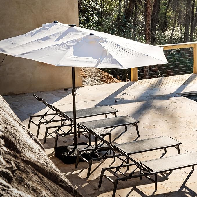 PURPLE LEAF 15ft Patio Market Umbrella with Base Double-Sided Rectangle Outdoor Table Sun Umbrellas with Crank 12 Heavy Duty Sturdy Ribs for Pool Beach Deck Backyard Cream