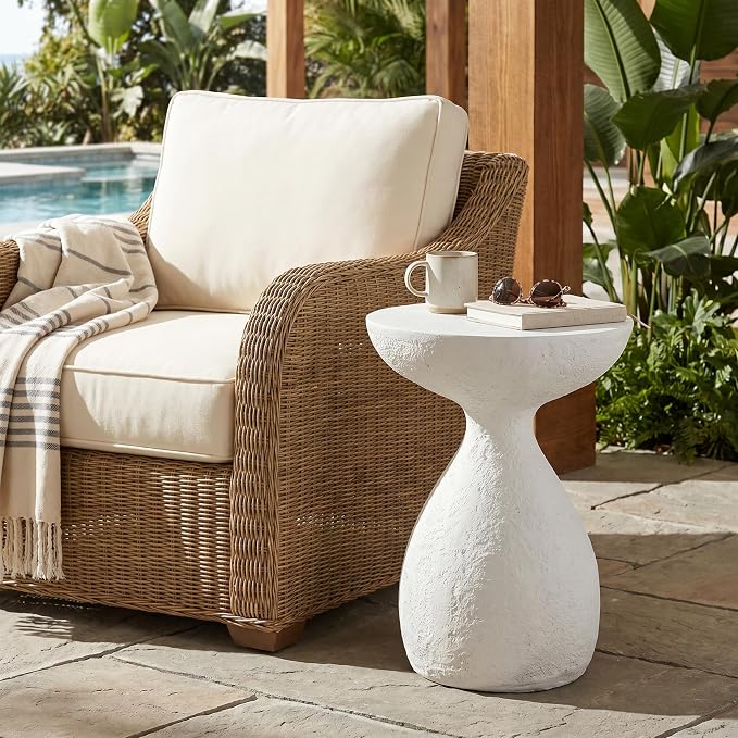 Christopher Knight Home Piper Vase-Shaped MGO Outdoor Side Table, Square Accent Table with Stone-Like Texture, Weather Resistant Small End Table with Hourglass Design for Indoor/Outdoor Usage, White