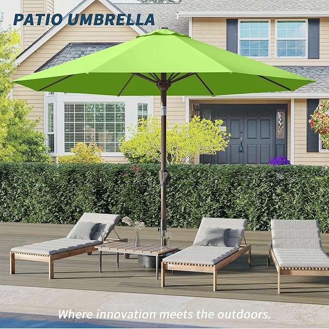 PatioKingdom Patio Umbrella with Push Button Tilt and Crank, Outdoor Market Umbrella with 8 Fiberglass Ribs, UV Protection Table Umbrella for Pool,Backyard,Garden,Deck (Apple Green, 10FT)