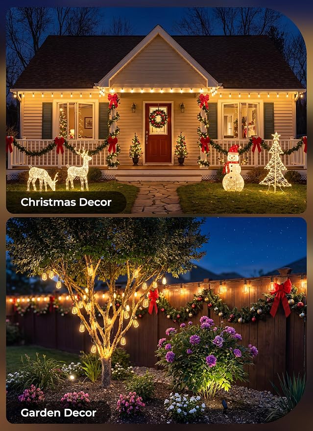 Brightown 58FT Solar String Lights Outdoor Waterproof, 26Hrs Runtime | 25+1 LED Bulbs, USB & Solar Powered, Remote Control & Dimmable Timer, Ideal for Backyard, Garden, Camping & Party Decor