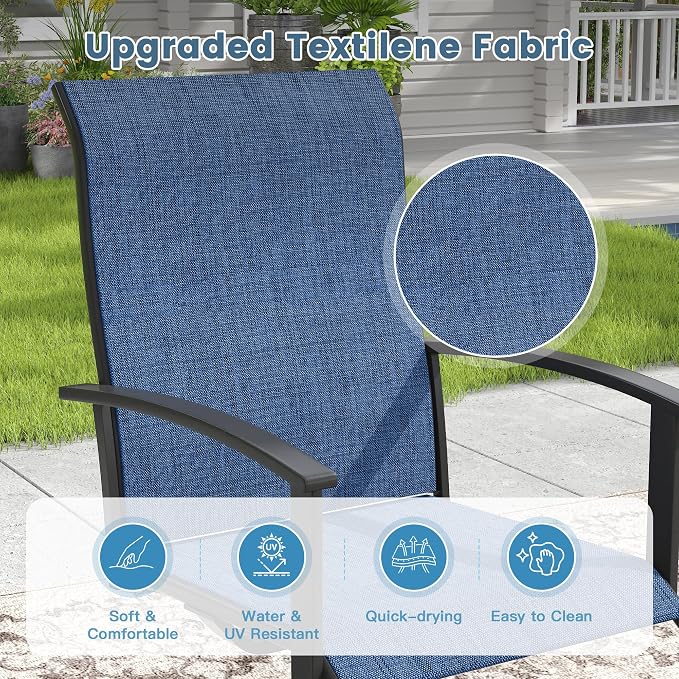 DIFY 7 Pieces Outdoor Dining Set for 6, 53" Black Round Metal Table with Umbrella Hole and Blue Textilene Swivel Patio Chairs, Patio Table and Chairs Set for Garden, Backyard, Poolside