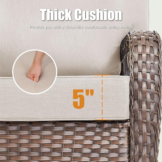 75'' Outdoor Patio Couch Wicker Sofa, All Weather Rattan 3 Seater Sofa High Back Couch with Deep Seating and Removable Cover, Outdoor Patio Furniture for Deck Porch Sunroom Backyard, Beige
