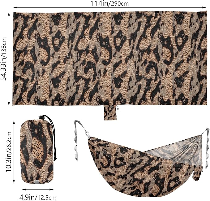 Camping Hammock Outdoor Hammocks for Outside Brown Black Snake Skin Beach Trees Portable Lightweight with Pockets Tree Straps Indoor
