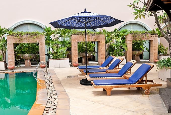 California Umbrella 9' Round Aluminum Patio Umbrella, Crank Lift, Collar Tilt, Bronze Pole, Sunset Olefin