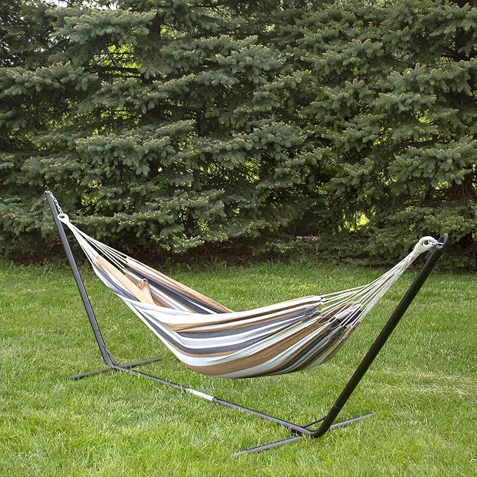 Northlight 32816501 Striped Woven Cotton Double Brazilian Hammock Neutral, Brown