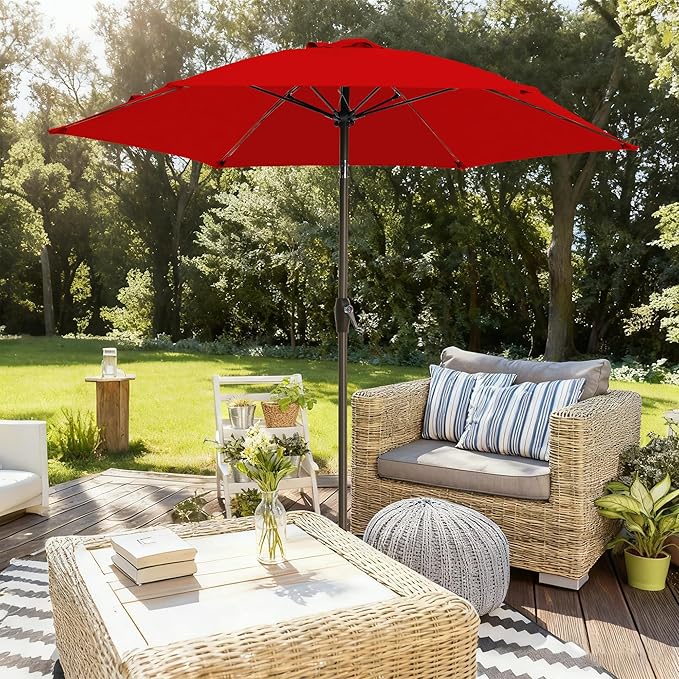 7.5FT Large Outdoor Patio Umbrella with Crank & Tilt - Durable Market Umbrella for Outdoor Patio with 6 Fiberglass Ribs for Poolside,Deck,Yard,Garden