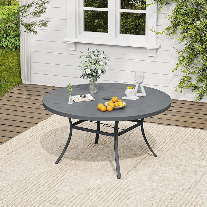 VICLLAX 7 Pieces Outdoor Dining Set, Patio Dining Furniture Set of 6 Patio Swivel Dining Chairs and 50" Patio Round Table, Grey Chairs & Dark Grey Tabletop