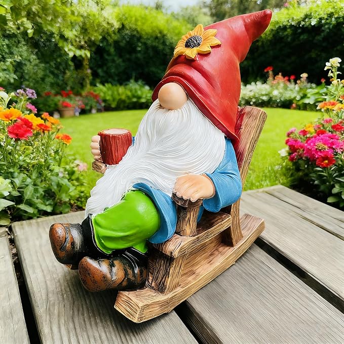 Outdoor Garden Gnome Statue Decoration - Funny Drinking Coffee gnomes Figurine Ornament for Indoor Outdoor Home Patio Yard Lawn - Lucky Gnome Unique Mom Birthday Gifts - Best Garden Gifts for Day