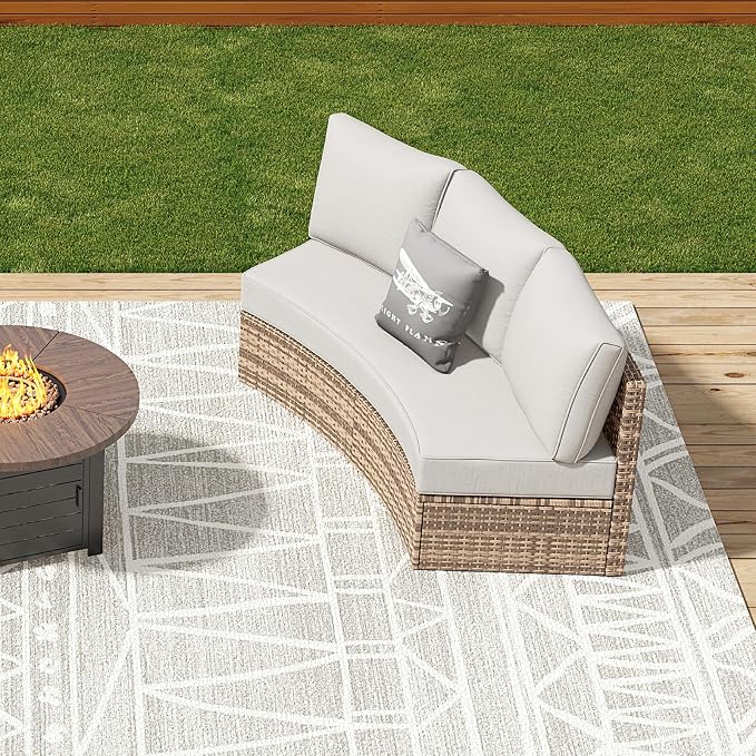 LUXOAK 3-Piece Wicker Patio Furniture Set, Waterproof Half-Moon Sectional Sofa with Cushions, Rattan Outdoor Conversation Set for Garden, Pool, Beach & Balcony, Beige