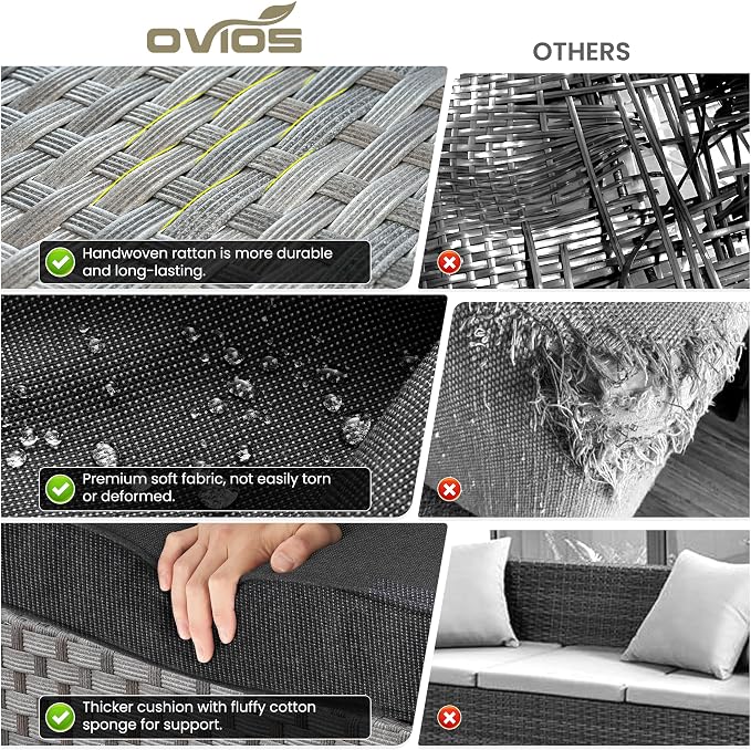 ovios 12 Pieces Patio Furniture Set, Outdoor Wicker Sectional Sofa with Coffee Table Comfy Cushions, Modern Modular Deep Seat Couch Rattan Conversation Set, Black