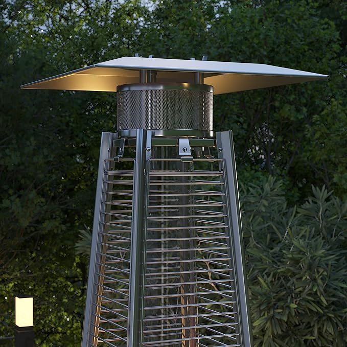 Flash Furniture Outdoor Patio Heater with Wheels - Black - 42,000 BTU - 7.5 Feet Tall - Stainless Steel - For Residential and Commercial Use
