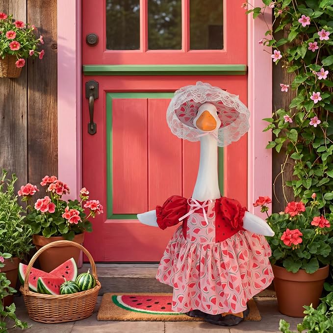 Abbylike Watermelon Porch Goose Outfit Summer Watermelon Costume Clothes for 23'' Goose for Garden Porch Statue Yard Pathway Decorations