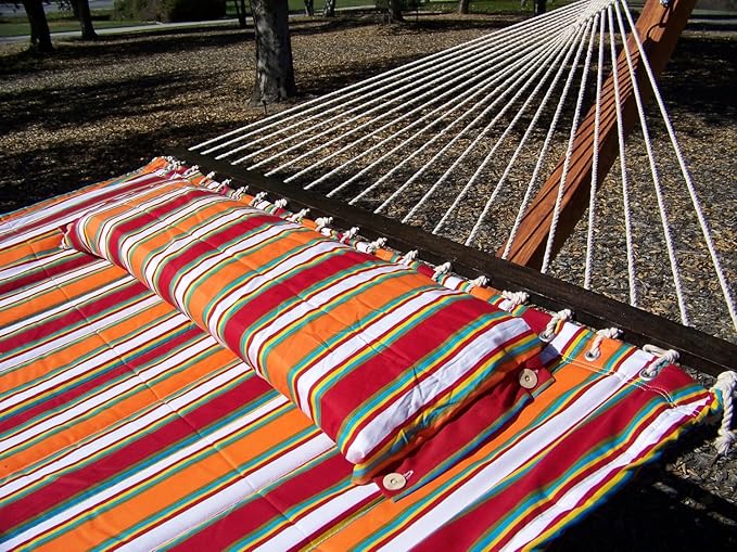 Deluxe Quilted Elegant Fiesta Stripe, Double Padded Hammock Bed w/Pillow. 2 Person Bed. 425 LB Capacity. Stand NOT Included
