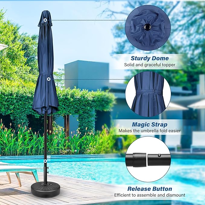 HealSmart 7.5ft Patio Umbrella with Push Button Tilt/Crank, Outdoor Table Market Yard Umbrella, 6 Sturdy Ribs for Garden, Deck, Backyard, Pool