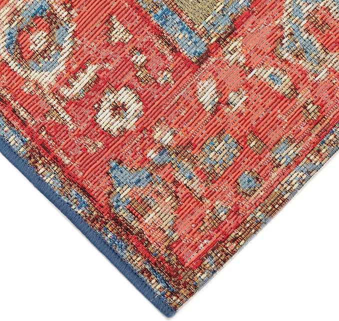 Liora Manne Marina Indoor/Outdoor Power Loomed Synthetic Blend Low Profile Area Rug - Traditional Border Casual Medallion Colorful (Heriz Red) (8'10" x 11'9")