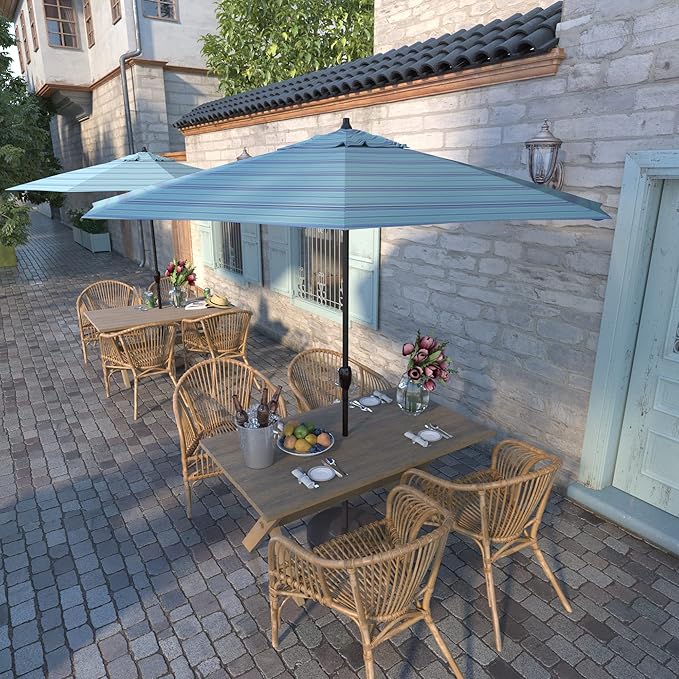 California Umbrella 12-Year Protection 9-Ft Outdoor Patio Umbrella, Sunbrella Fade-Resistant Acrylic Fabric, Auto Tilt and Crank, Heavy-Duty Aluminum Frame/Reinforced Ribs, Bronze Pole, Dolce Oasis