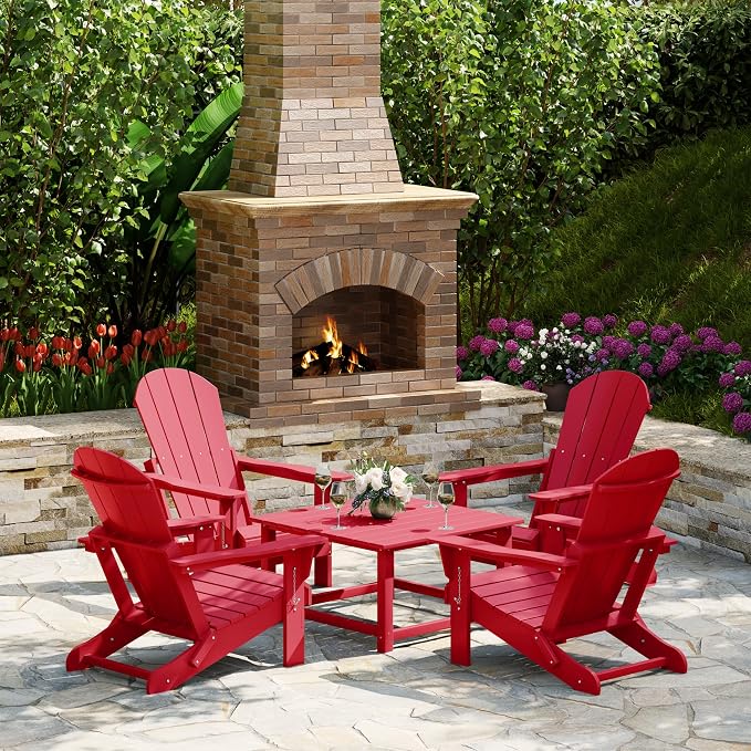 Costaelm Patio Conversation Table, Tatio Accent HDPE Outdoor Weather Resistant, Square Outdoor Porch Balcony Patio Drink Table for Outside, Pool, Backyard, Red