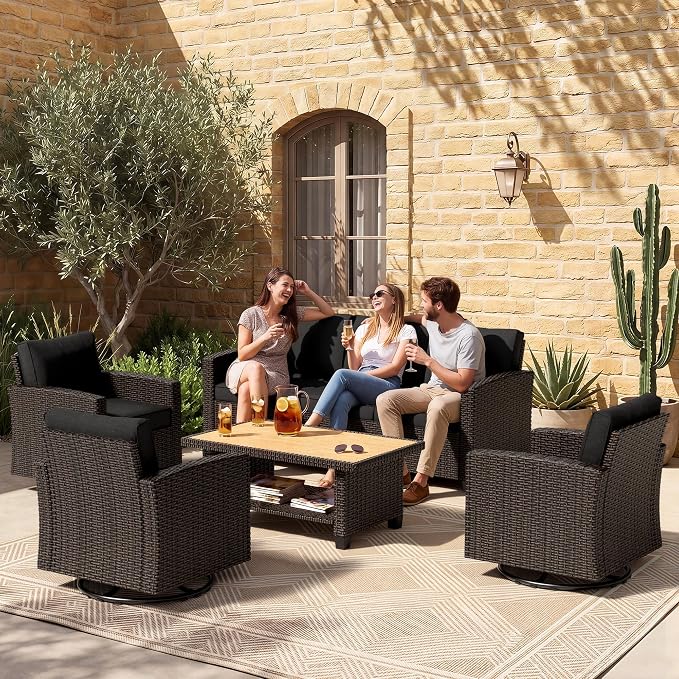 Patio Furniture Set - All-Weather - 5 Piece Wicker Outdoor Patio Conversation Set, Modular Rattan Sectional Sofa for Backyard, Garden, Patio, Poolside