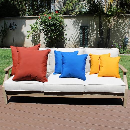 Factory Direct Partners Presidio 18" x 18" Square Decorative Throw Pillow Set with Piping for Indoor/Outdoor Furniture UV, Fade, Weather-Resistant Olefin Fabric (2-Pack) - Brilliant Blue, 13810-BB