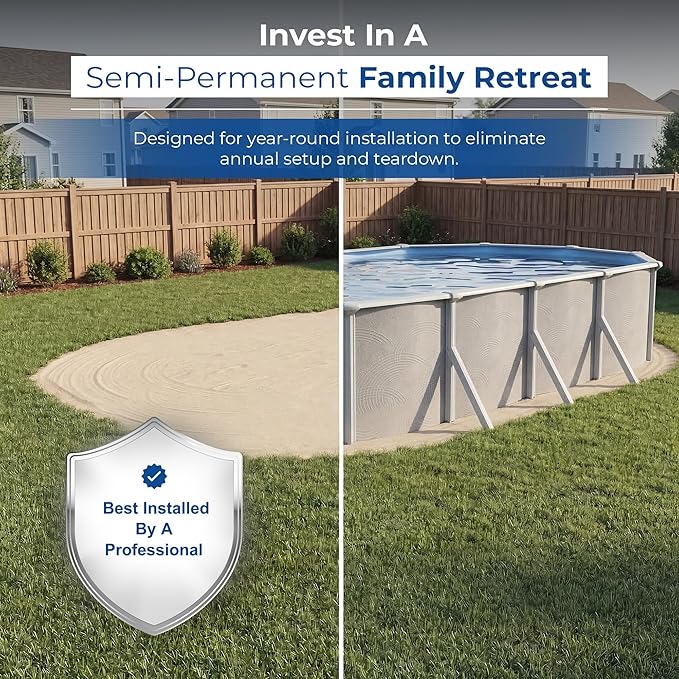 Blue Wave Belize 15x30-ft Oval 52-in Deep Hard Sided Steel Wall Above Ground Pool with 6-in Top Seats, 5-in Verticals, Skimmer & Vinyl Liner - 9,900 Gallon Cap for Family Swimming & Recreation