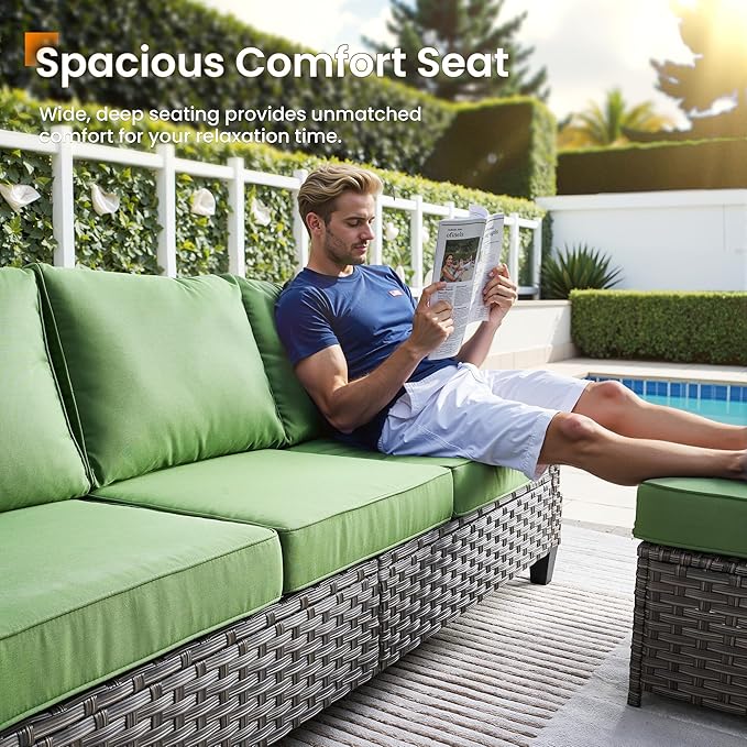 Wicker Patio Furniture Set,8 Pieces Modern Outdoor Conversation Set Sectional Sofa with Cushion and Ottomans for Garden, Poolside, Backyard
