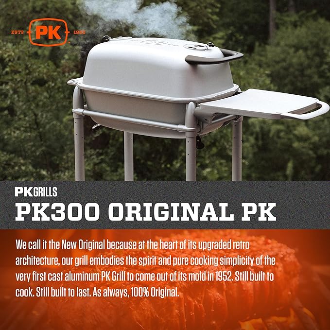 PK Grills PK300-SCX Portable Charcoal Grill and Smoker, Aluminum Outdoor BBQ Grill, Portable Grill for Camping, Backyard Grilling, Park, Tailgating, Silver