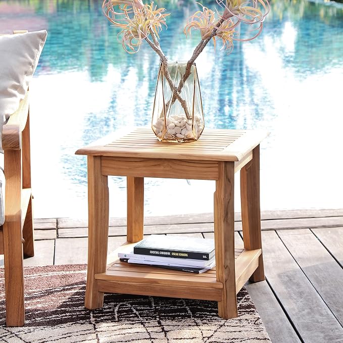 Cambridge Casual Solid Teak Wood Costa Square Side Table with Shelf