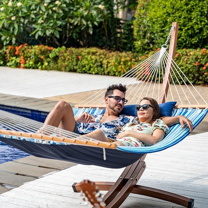 Lazy Daze Hammocks 12 FT Quilted Fabric Double Hammock with Spreader Bars and Detachable Pillow, 450lbs Weight Capacity