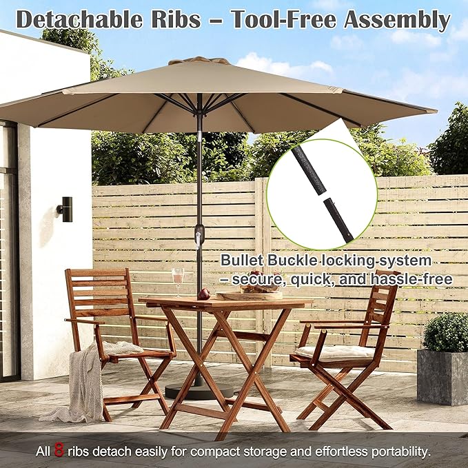 Blissun 10FT Outdoor Patio Umbrella, Outdoor Table Umbrella, Yard Umbrella, Market Umbrella with 8 Sturdy Ribs, Push Button Tilt and Crank
