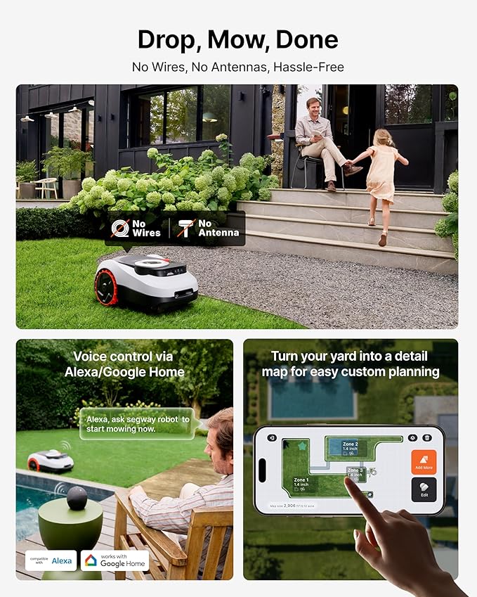 Segway Navimow i215 LiDAR Robot Lawn Mower Wire Free with Garage M, LiDAR & Vision Dual Fusion, Auto Mapping, Off-Road Wheels for 45% Slopes, Covers 0.37 Acre (Garage Shipped Separately)