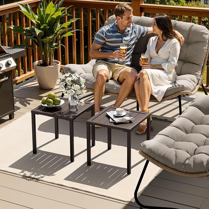 Crestlive Products Aluminum Outdoor Side Table, Pool Lounge Chair Side Table, Weather Resistant Small Square Coffee End Table for Patio, Yard, Garden, Porch, Deck, Indoor, Outdoor