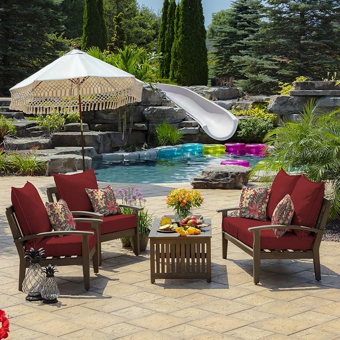 Arden Outdoor Deep Seat Cushion Set, Foam, 24x24, Ruby Red | Sofa, Couch, Conversation Set, Premium High-Density Foam, Never Flattens, Mold and Mildew Resistant