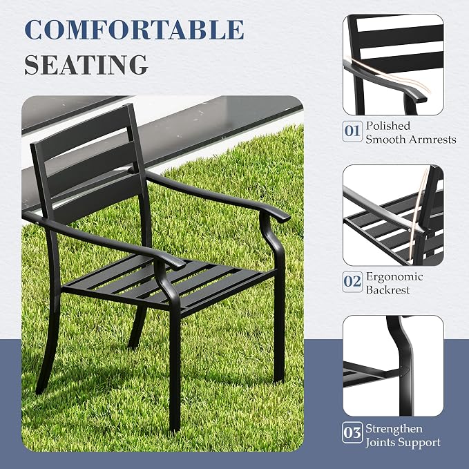 HOMREST Black Stationary Cast Aluminum Outdoor Dining Chair, 6 Piece Patio Chairs, Set of 6 Garden Chairs with Armrest & Backrest for Garden Patio Pool Beach Yard, Black