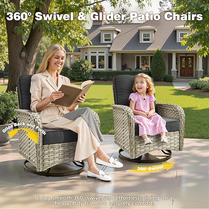 Outdoor Patio Furniture Set, 5-Piece PE Wicker Sofa with Shiny Table and Swivel Chairs, Outdoor Conversation Set for Patio, Garden, Backyard Black