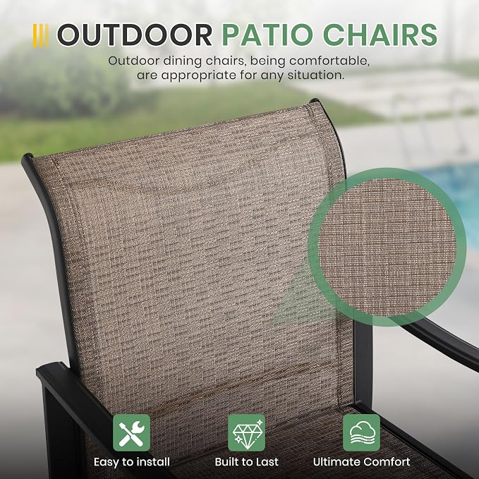 LVUYOYO 7-Piece Outdoor Patio Dining Set, Textilene Dining Chairs & Rectangular Table Set, All-Weather Table and Chairs Set with Umbrella Hole for Backyard, Garden,Balcony,Porch (Brown)