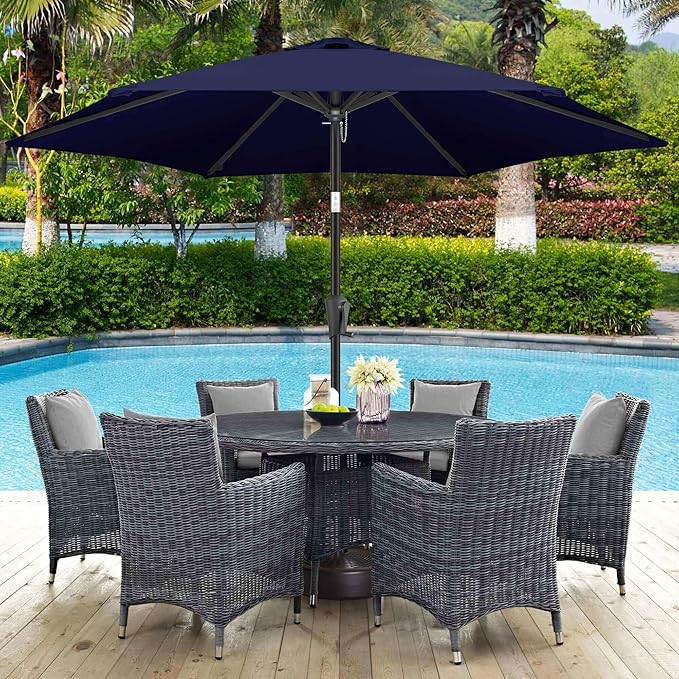 10FT Patio Umbrella Outdoor - Table Umbrella with 6 Sturdy Ribs, Market Umbrella with Push Button Tilt, UV Protection for Pool, Porch, Garden, Deck, Backyard (Navy Blue)
