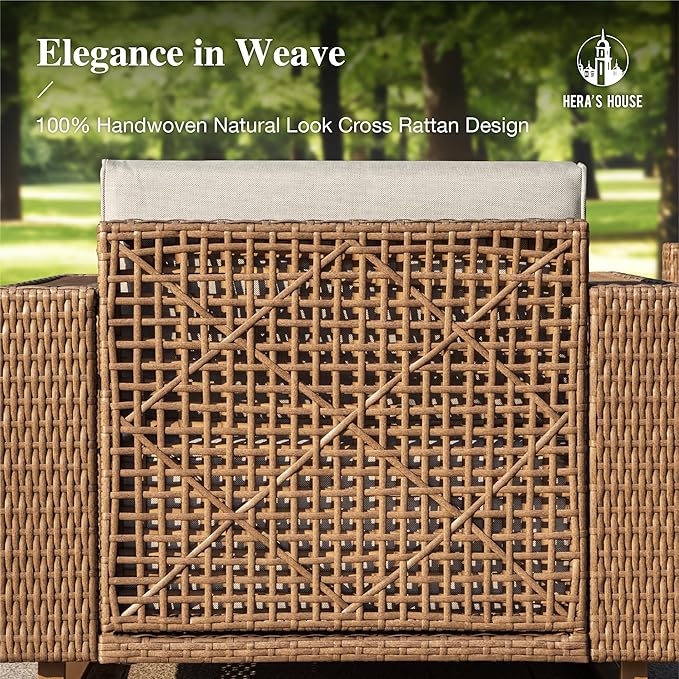 HERA'S HOUSE 2 Pieces Patio Furniture Set, Outdoor Rattan Wicker Armchairs Set of 2, All Weather Patio Conversation Set with 5.3" Widened Armrest, 10" Ultra Thick Comfy Sponge Cushion, Patio Couch Set