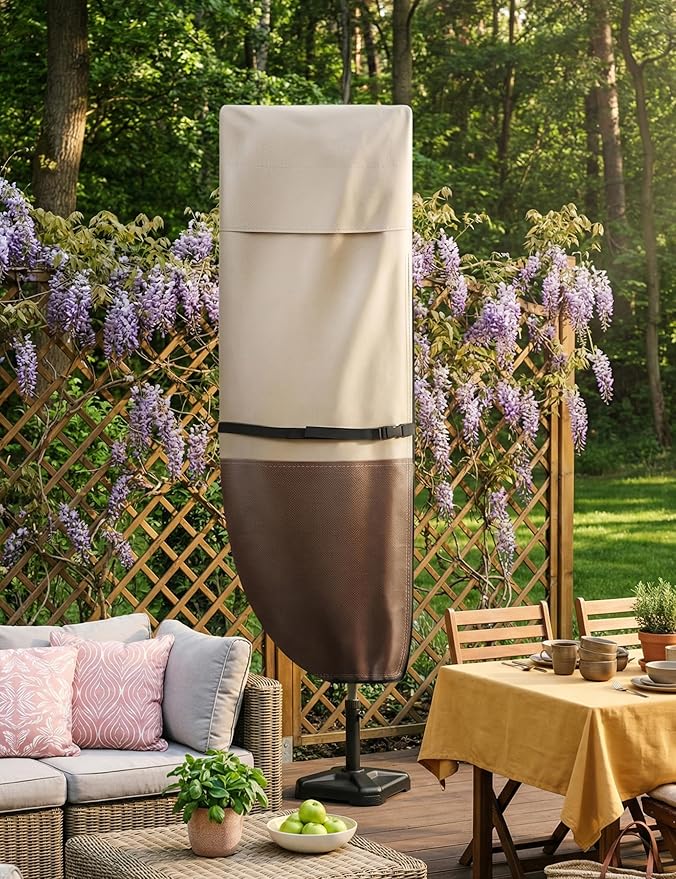 Vailge Patio Umbrella Cover for Cantilever Umbrella 9-13 Feet, 600D Oxford Outdoor Umbrella Cover Waterproof Windproof, Patio & Outdoor Umbrella Cover with Support Pole, Storage Bag