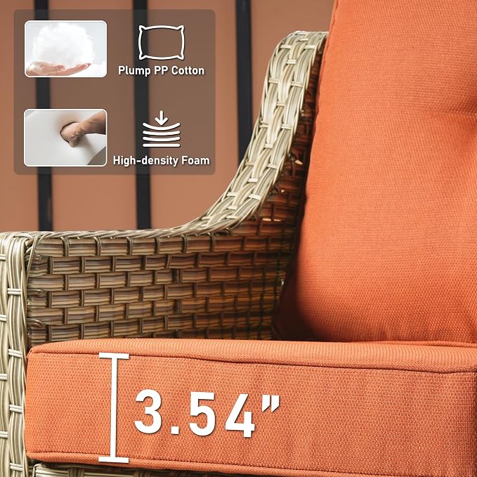 HOOOWOOO 5 Piece Patio Set with Fire Pit Table, All Weather Resistant High Back Rattan Outdoor Wicker Furniture (Red)
