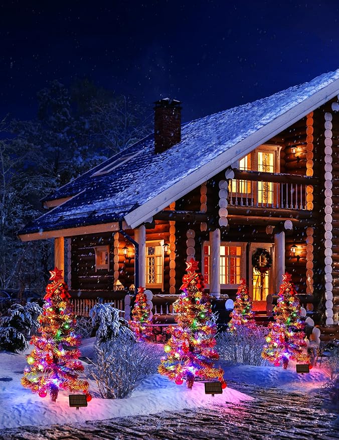 100LED Solar Christmas Tree Lights Outdoor Waterproof, 8 Modes Large Solar Christmas Trees Lights with Xmas Ball & Red Berry, Solar Powered Christmas Decorations for Outside Pathway Garden Yard Decor