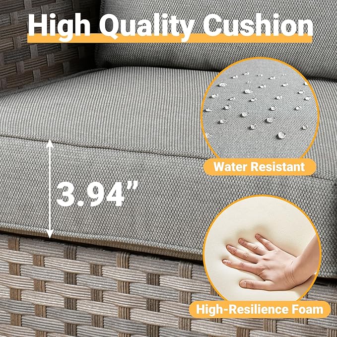 16 Pieces Patio Furniture Conversation Set with 42" Fire Pit Table Rocking Chair Outdoor Sectional Gray Wicker Sofa Set