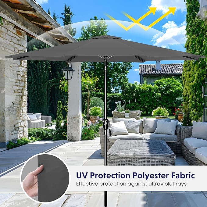 iPower 9ft Patio Umbrella Outdoor Table Umbrellas with 8 Sturdy Ribs, Push Button Tilt and Crank for Yard, Pool and Garden