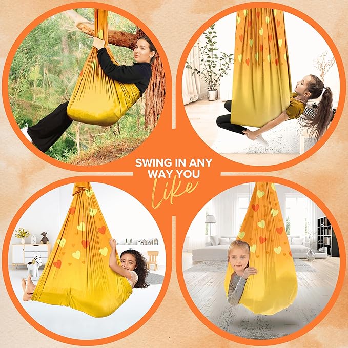 Sensory Swing with 6 Accessories Holds 300lbs 360° Swivel Double Layer Nylon Fabric Gives Calming Therapy Sensory Effect Pelvic Joint Stability for Kids and Adults with Asperger Autism ADHD SPD